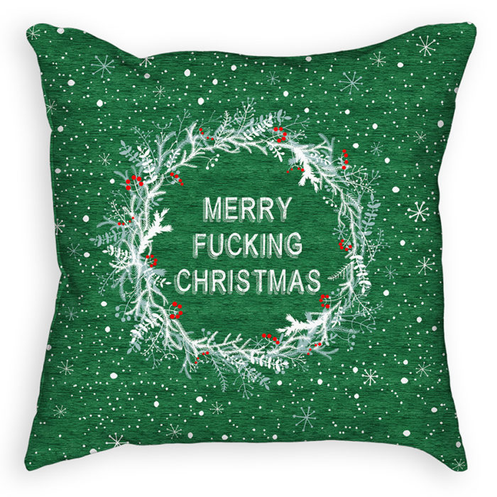Christmas Blue Design Pattern Merry Fucking Christmas Throw Pillow 16x16 Multicolor 
