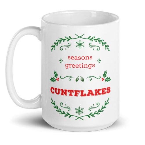 Seasons Greetings Cuntflakes – large designer mug from Insulting Gifts